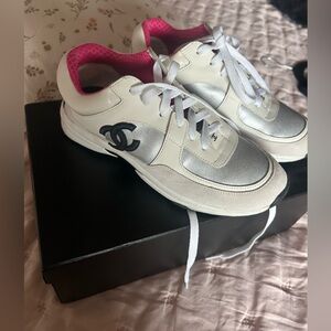 Chanel White and Pink Sneakers